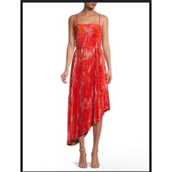 Milly Irene Tropical palm print Asymmetrical pleated accents dress 6 - Picture 1 of 12